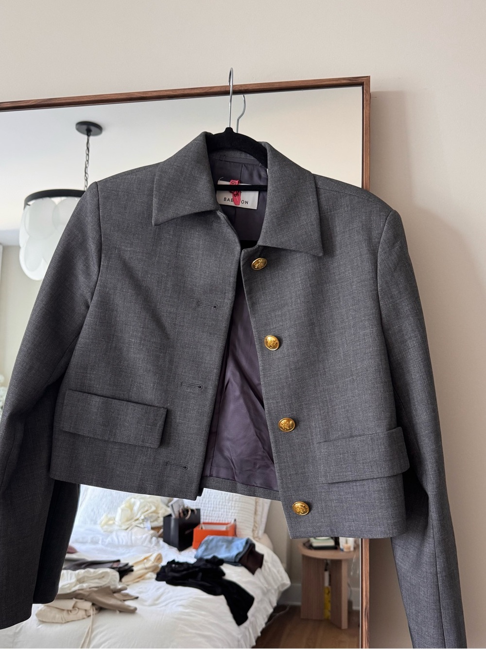 Aritzia Gray Cropped Blazer Jacket